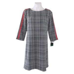 Violet Weekend Plaid a red Stripe Dress Midi Black & White Size L NWT $98.00